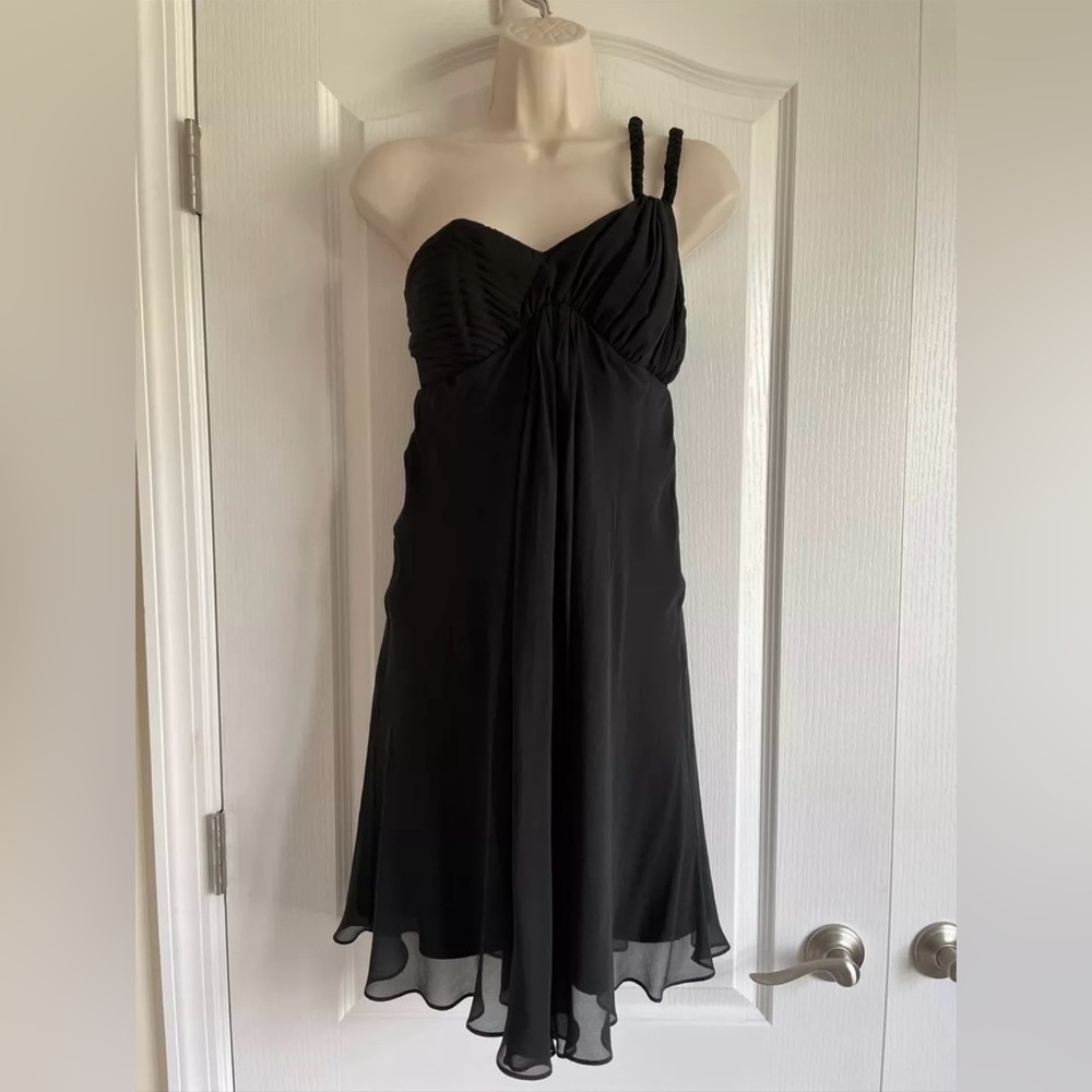 Guess by Marciano Black Asymmetrical Empire Waist 100% Silk Dress Size XS